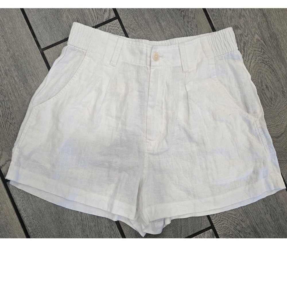 Madewell Womens White 100% Linen Pull On Pleated Shorts Size 6